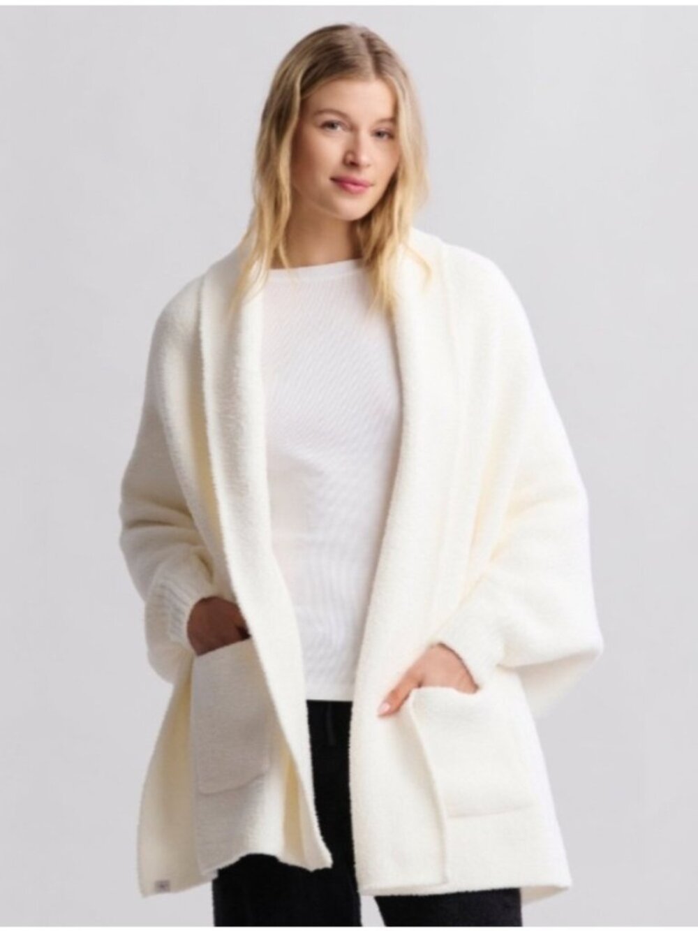 NEW Barefoot Dreams Cozychic Blanket Wrap Cardigan Pearl One Size Lightweight